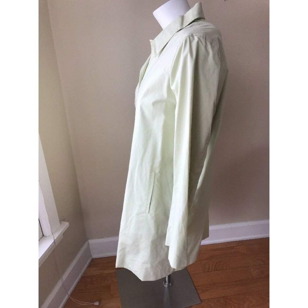 EILEEN FISHER Light Green Cotton Long Trench Coat - Picture 4 of 8